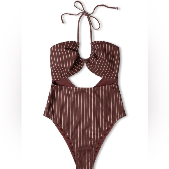 New ZULU & ZEPHYR PLUM STRIPE HALTER ONE PIECE - Picture 1 of 9